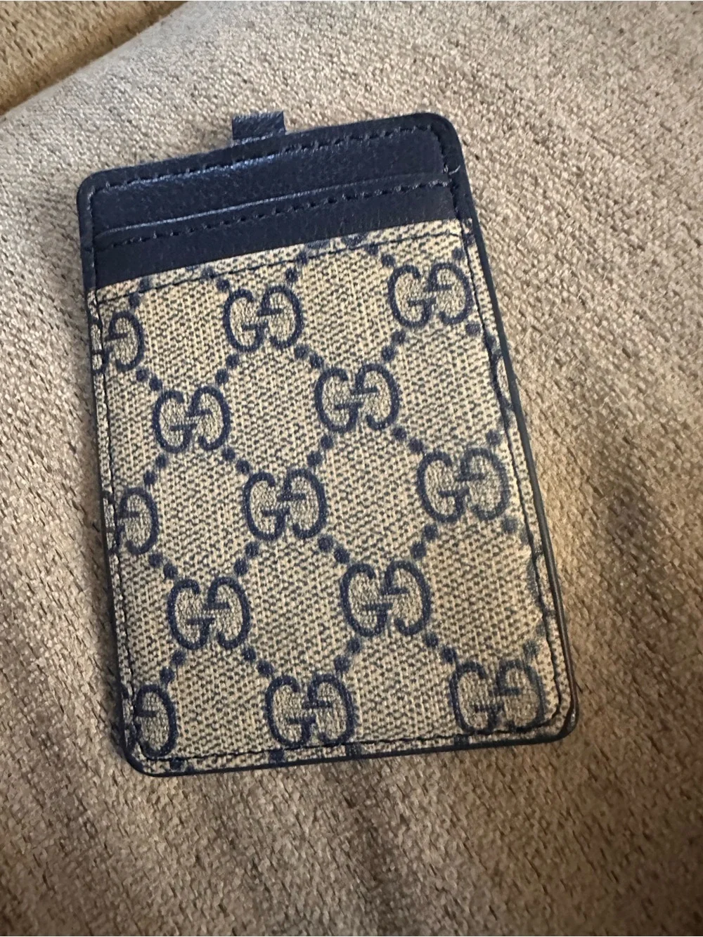 Source Unknown Beige and Navy GG Monogram Card & Key Holder